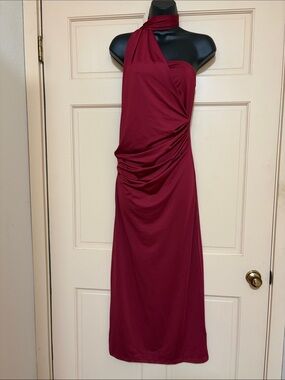 Elegant One-Shoulder Ruched Burgundy Dress
